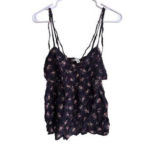 American Eagle Womens M Floral Print Smocked Tank Top With Spaghetti Straps